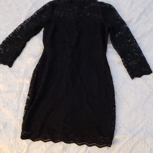 Black lace collared long sleeved dress